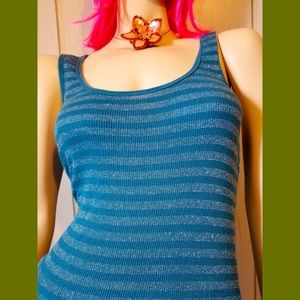 Old Navy Glitter Striped Blue Metallic Bodycon Tunic Tank Top